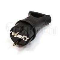 Вилка угловая с заземлением, с кольцом, каучуковая,