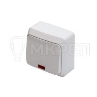 Выключатель 1-клавишный, открытой установки, с индикатором белый, 10A, ВА10-005В,