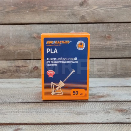 Дюбель для тонколистовых материалов, 10х60мм,  (бабочка), PLA, нейлоновый, Европартнер с шурупом