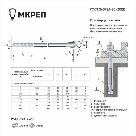 Фундаментный анкерный болт тип 6.3 (под заказ)