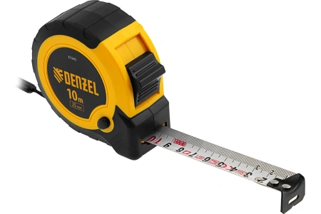 Рулетка, 10м х 25мм, двухкомп. корпус, кнопка-пауза, Denzel