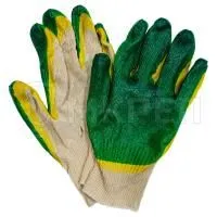 Перчатки х/б с покрытием, зеленые, с 2-ой обливной ладонью